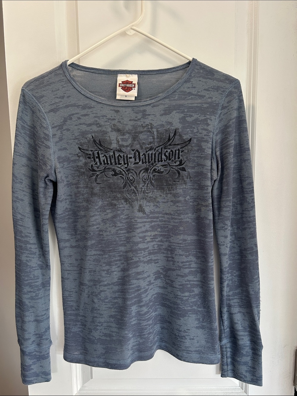 Harley-Davidson Women's Long Sleeve Graphic Tee - Slate Blue with Black Logo